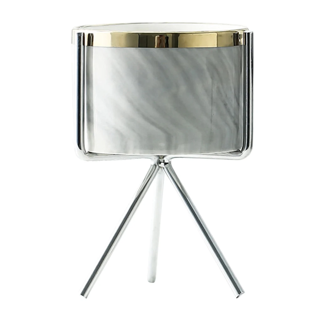 Ceramic Flower Pots Succulent Plant Nordic Planter Office Decor with Iron Shelf Flowerpot Indoor Outdoor Flower Pot with Stand