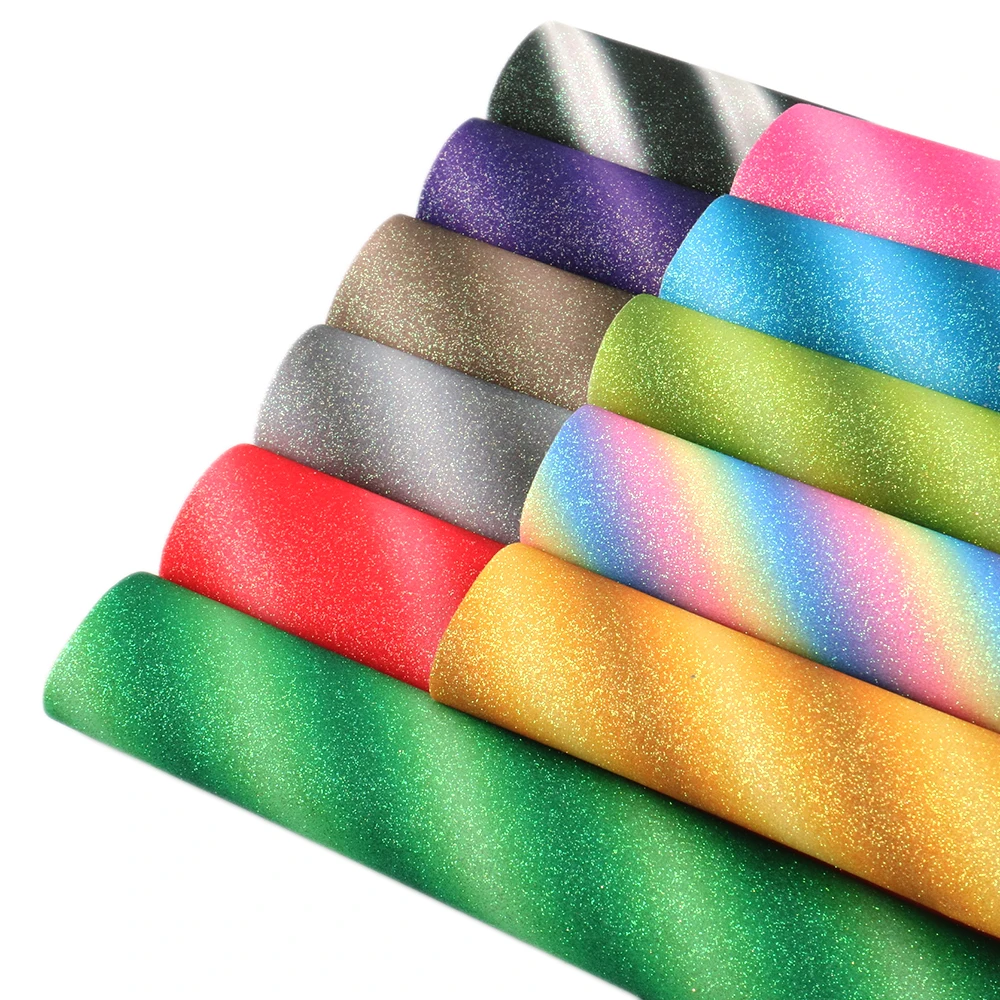 

New 20*34cm Striped Gradient Fine Glitter Synthetic Leather Printed Patchwork For Hair Bow Bags Phone Cover DIY Projects,1Yc8037