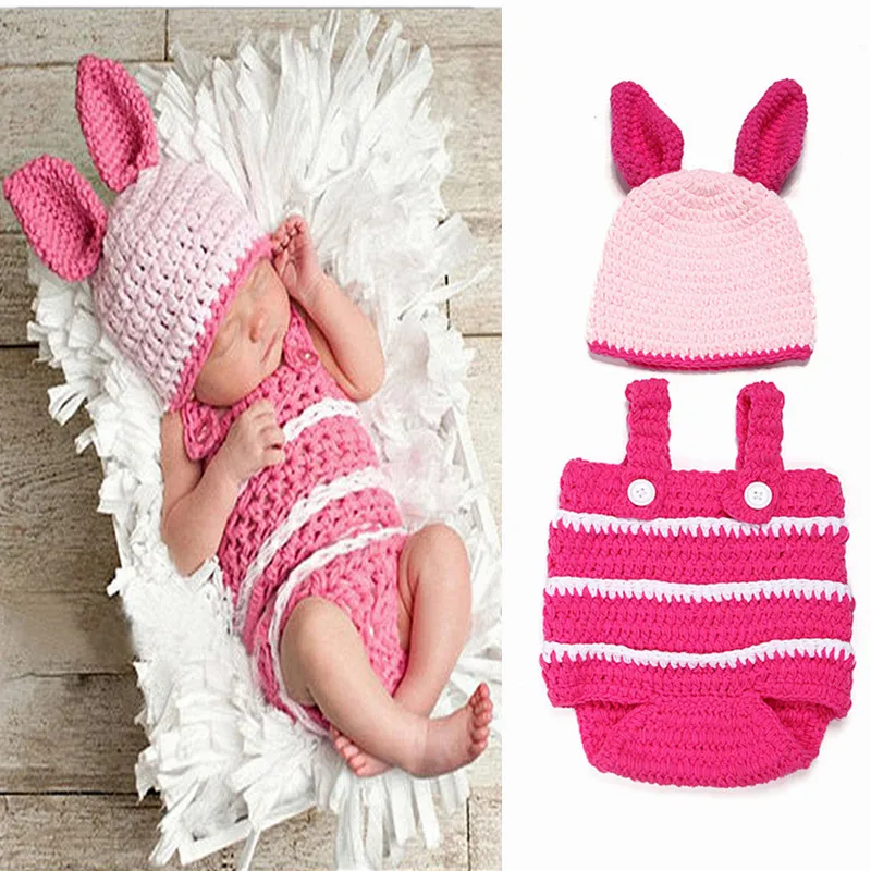 2Pcs/Set Newborn Photography Props Handmade Infant Outfits Baby Rabbit Shaped Crochet Knit Hat Shorts Warm Girls Clothes maternity and newborn photography near me