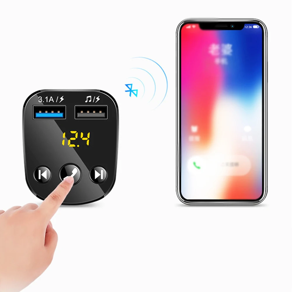 Fm-передатчик Bluetooth 5,0 Автомобильный MP3-плеер адаптер батарея напряжение снижение шума TF карта hands-free Dual USB зарядное устройство