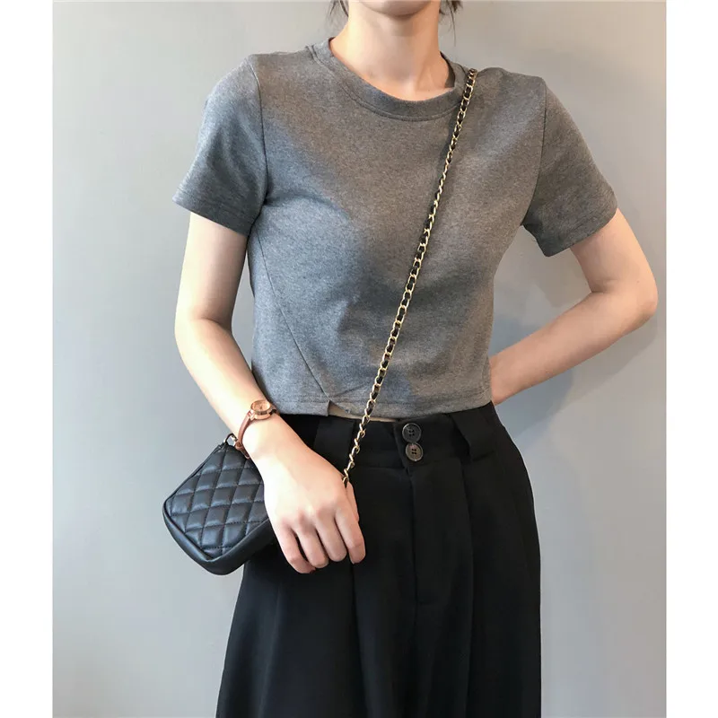 Новинка весна-лето 2021 однотонная короткая футболка Женская сетчатая красная