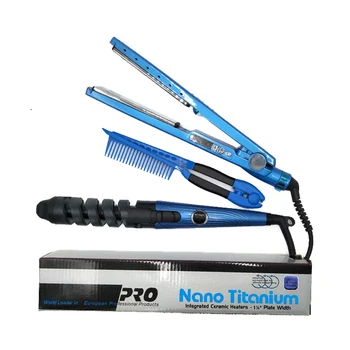 

Professional Hair Straightener&Curler Irons Hair Styling Tools Nano Titanium Plates Professional Hair Straightener Curlers Set