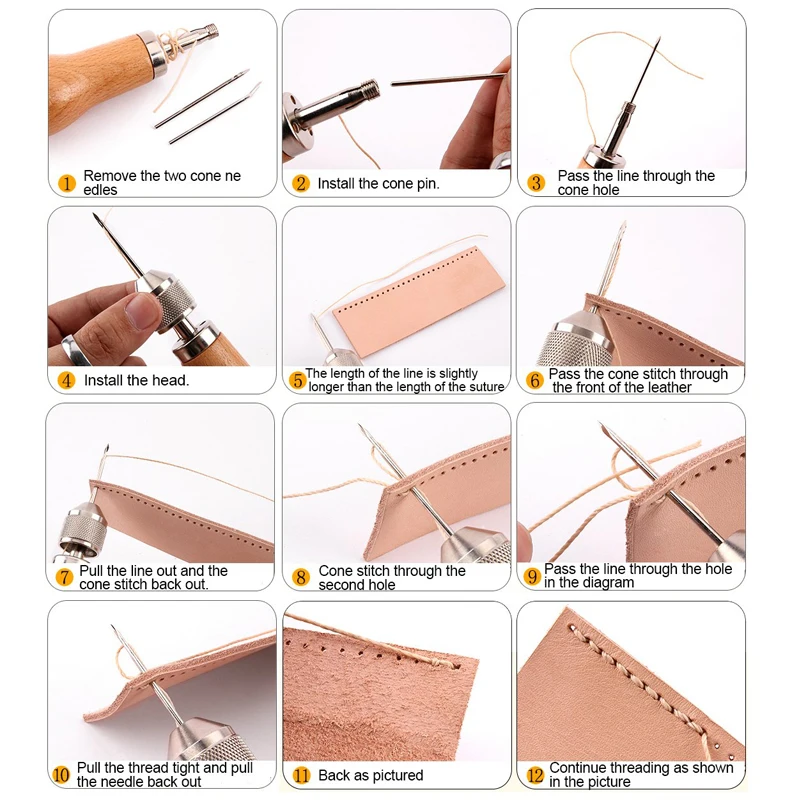 Leathercraft Sewing Tool Stitcher Lockstitch Leather Sewing Awl Kit, with  Straight and Curved Needle, to Sew and Repair Leather