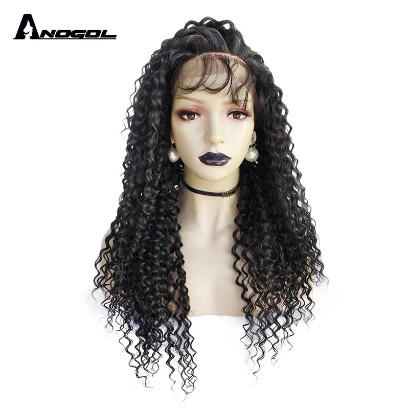 

Anogol 13x6 Blocky lace High Temperature Fiber Black Kinky Curly Synthetic Lace Front Wig with Baby Hair Free Part for Women