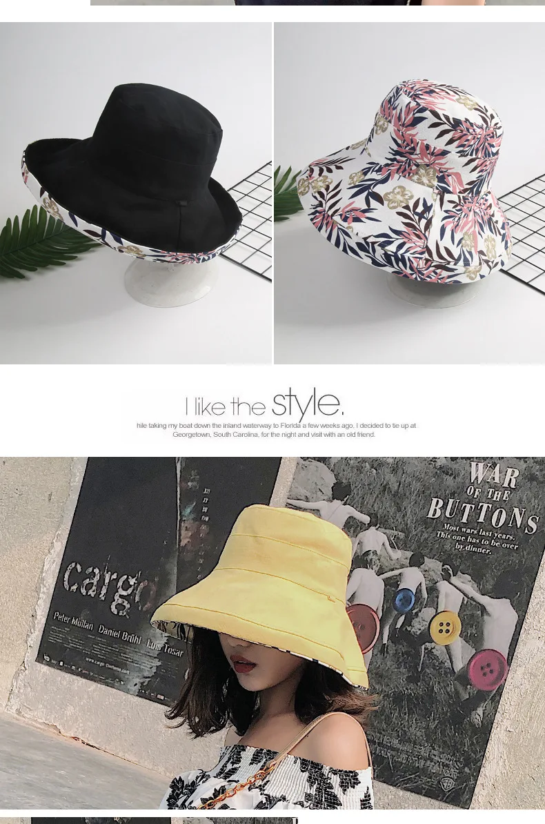 Women's Hat Bucket hat Panamanian Women Four Seasons Fisherman Hat Big Brim Hat Double-Sided Fisherman Hat Sun Visor Sunhat