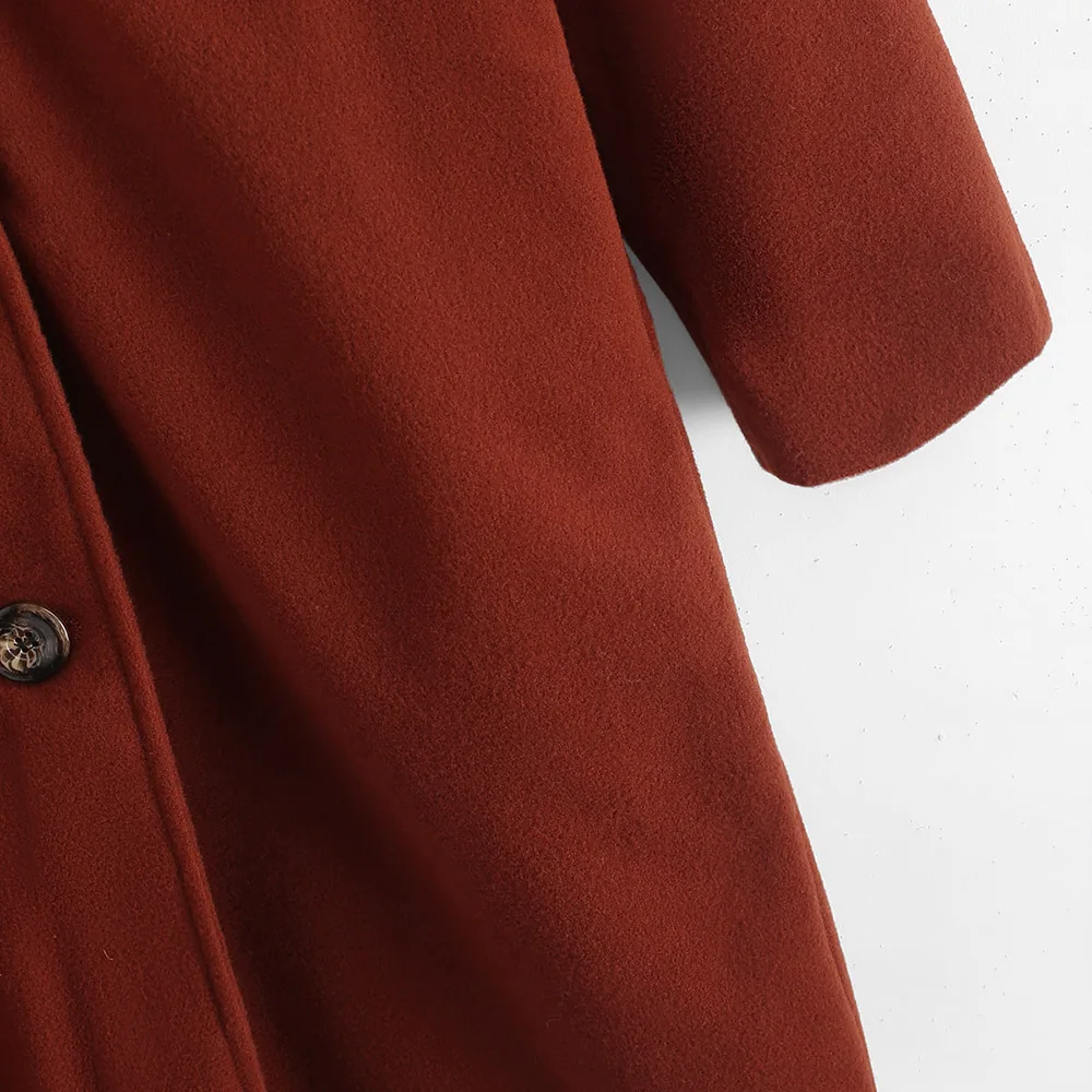 ZAFUL удлиненный карман Peacoat твердый воротник с лацканами Полушерстяное пальто с широкой талией двубортный передний карман X-long пальто для женщин