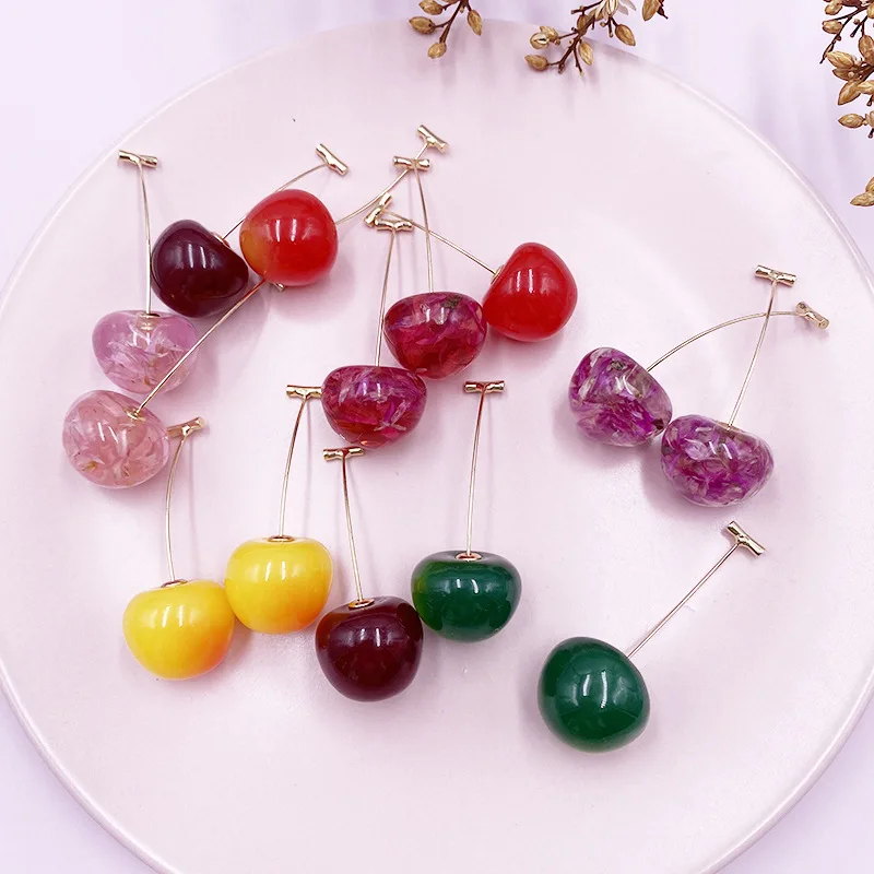 Korean Sweet Cherry Earrings Long statement Earrings for Women Acrylic Resin Colorful Fruit Dangle Earring Red Blue Pink Cherry