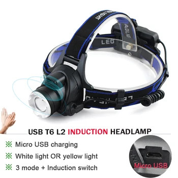 

IR Sensor Induction hoofdlamp Headlamp XM L2 led Head light Micro USB headlight Lanterna Flashlight Head Torch18650 T6 head lamp