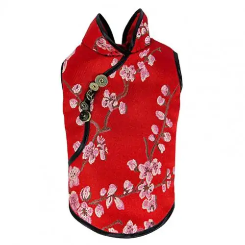 thumbnail image 1 of Blusa para perro con estampado floral, cheongsam estampado para mascotas, cheongsam para perro sin encogimiento, traje Tang sin mangas para cachorros, 1 of 5