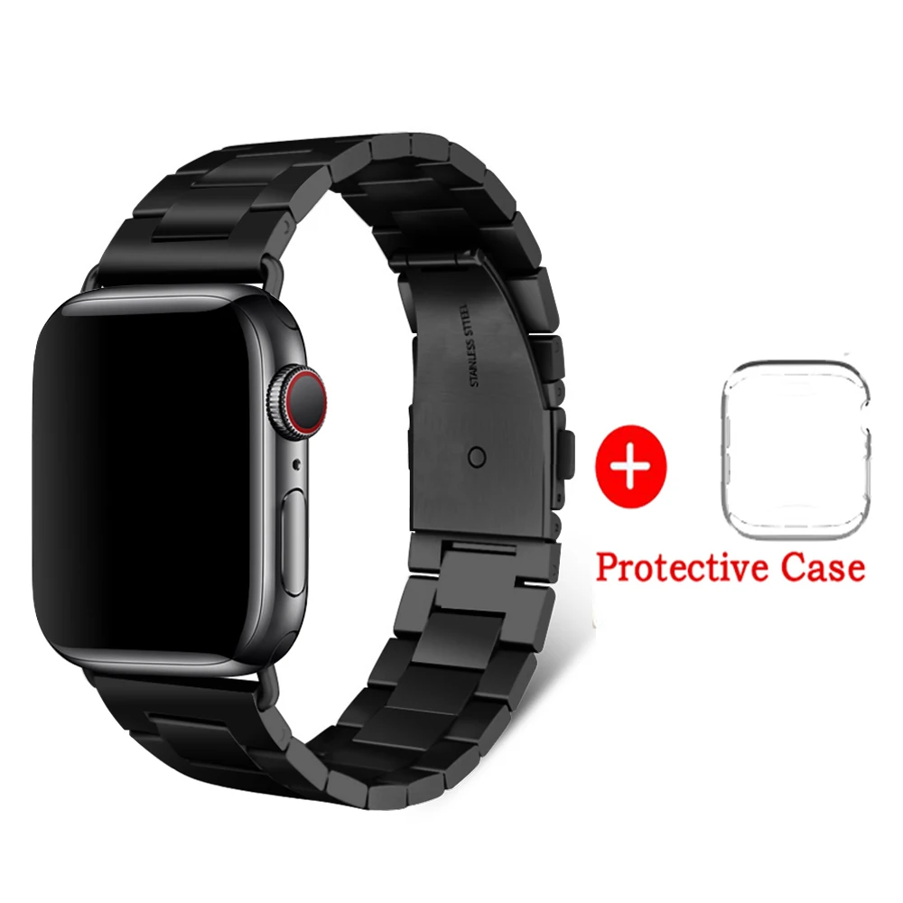 Apple Watch ремешок из нержавеющей стали плюс Чехол 42 мм 38 мм 1/2/3/4/5 металлический ремешок браслет для iWatch серии 4 5 44 мм 40 мм ремешок для часов