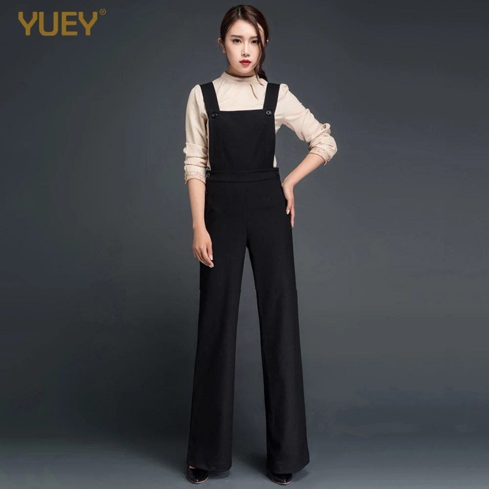 Женский офисный комбинезон YUEY 2020 черный с высокой талией и широкими штанинами