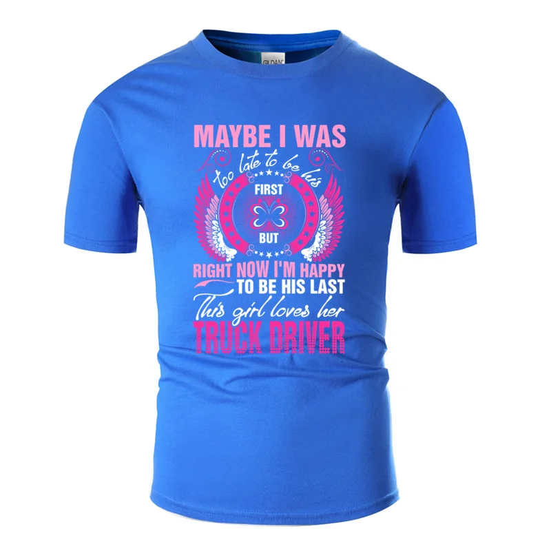 Men-Blue Повседневная футболка с надписью «this girl Love her truck driver», Однотонная футболка в стиле Харадзюку наивысшего качества - Цвет: Men-Blue