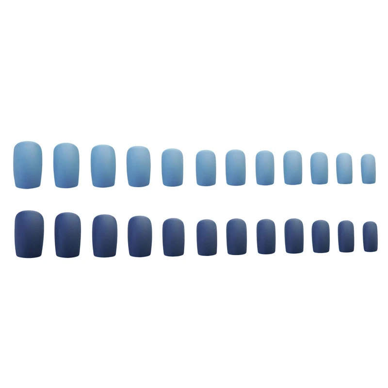 24Pcs/boxed Double Blue Jump Color Matte Mid-length Square Head Nail tips Women Wearable Full Cover press on nails with 2g Glue