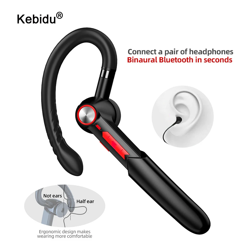 kebidu Single Business Ear-hook Bluetooth Headset 5.0 Support Button+Touch Control Earphone