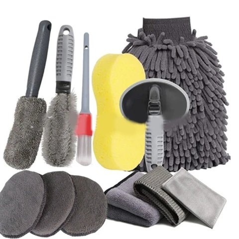Cleaning Wash Tool Bathroom Cleaning Brush 12Pcs Soft Fiber Towels Brush Kit for Car Tire Rim Furniture N0HF