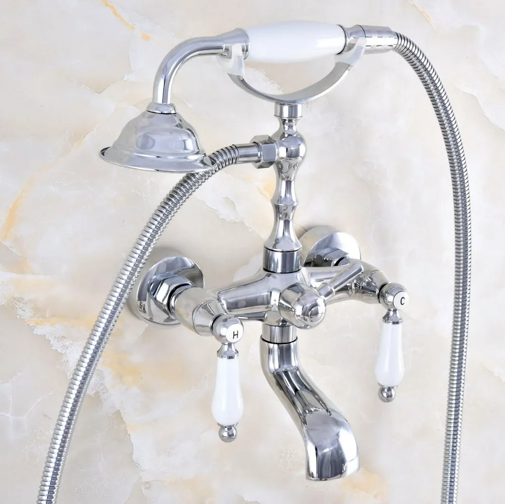 

Modern Chrome Brass Wall Mount Bathroom Bathtub Faucet Set WITH/ 1500MM Handheld Shower Spray Head Mixer Tap Dtf865