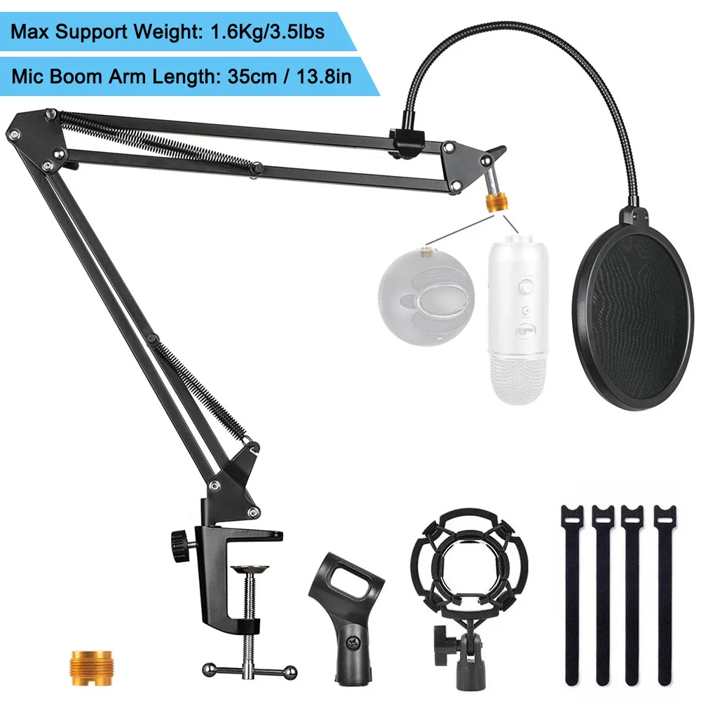 Microphone Stand With Pop Filter and Shock Mount Mic Boom Arm Bracket For Blue Yeti/Blue Snowball Pantograph For Microphone GEVO