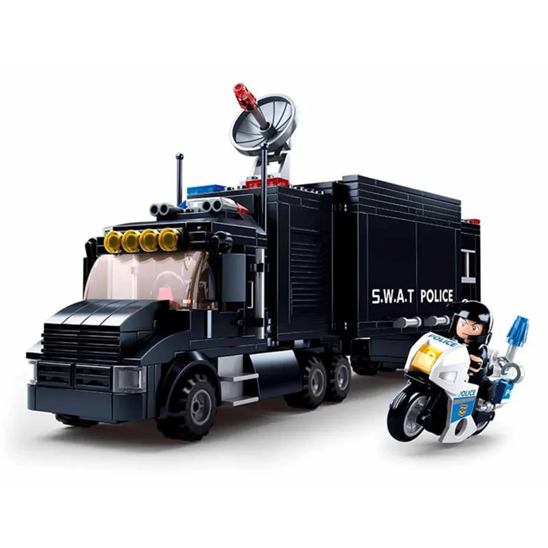 

Small Luban Assembled Building Blocks 0659 Special Command Car City Police Helicopters And Airplane SWAT Assembled Building Bloc