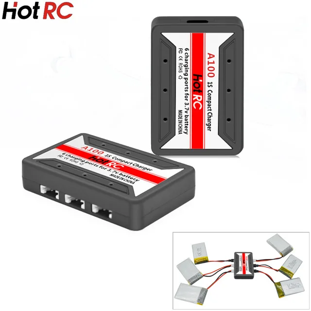 HotRc A100 6 в 1 3 7 Lipo зарядное устройство для Hubsan X4 Q4 H107L H107C WLtoys JJCR UDI|Детали и