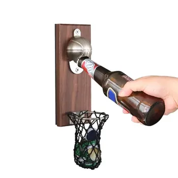 

New Shoot Basket Cartoon Multifunction Bottle Opener Wall Mount Basketball Opener Embedded Solid Wood Fridge Magnet Kitchen Tool
