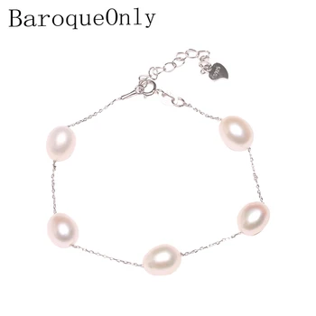 

BaroqueOnly babysbreath design freshwater oval pearl bracelet adjustable bracelet 925 sterling silver extend chain best gift HAO