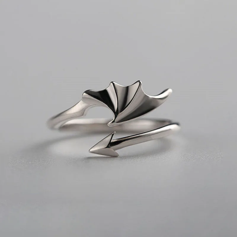 Punk Style Titanium Little Devil Dragon Gothic Evil Vampire Angel Wings Rings Open Ring Halloween Party Jewelry Gift