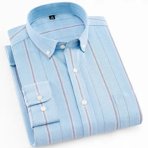 High Quality Men's Plaid/Stripe/Solid Oxford Casual Shirt Soft Spring Autumn Thick Stylish Button-Down Classic Dress Shirt - Цвет: 603