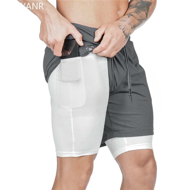 GANYANR Men Running Shorts Gym Sport Crossfit Fitness Training Basketball Sportswear Jogging 2 In 1 Soccer Workout Quick Dry