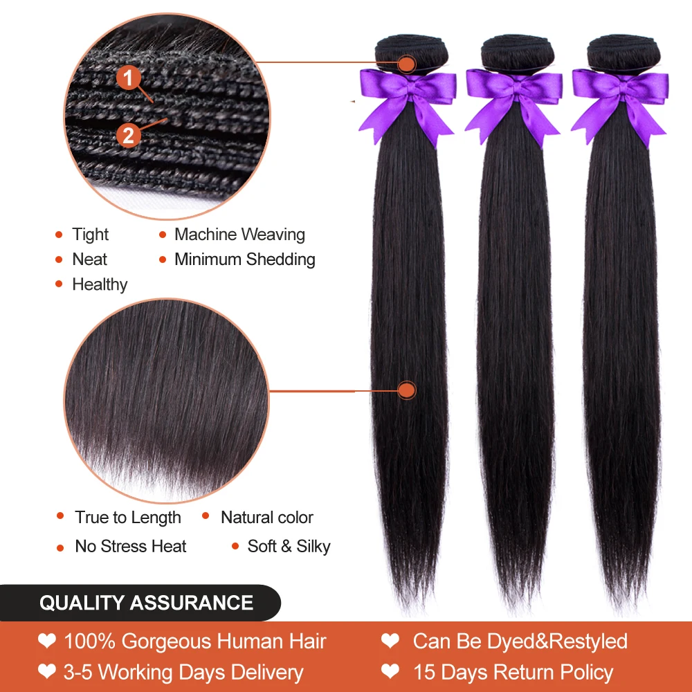  Allrun Straight Human Hair Bundles With Closure 3 Bundles With Closure Brazilian Hair Weave Bundles