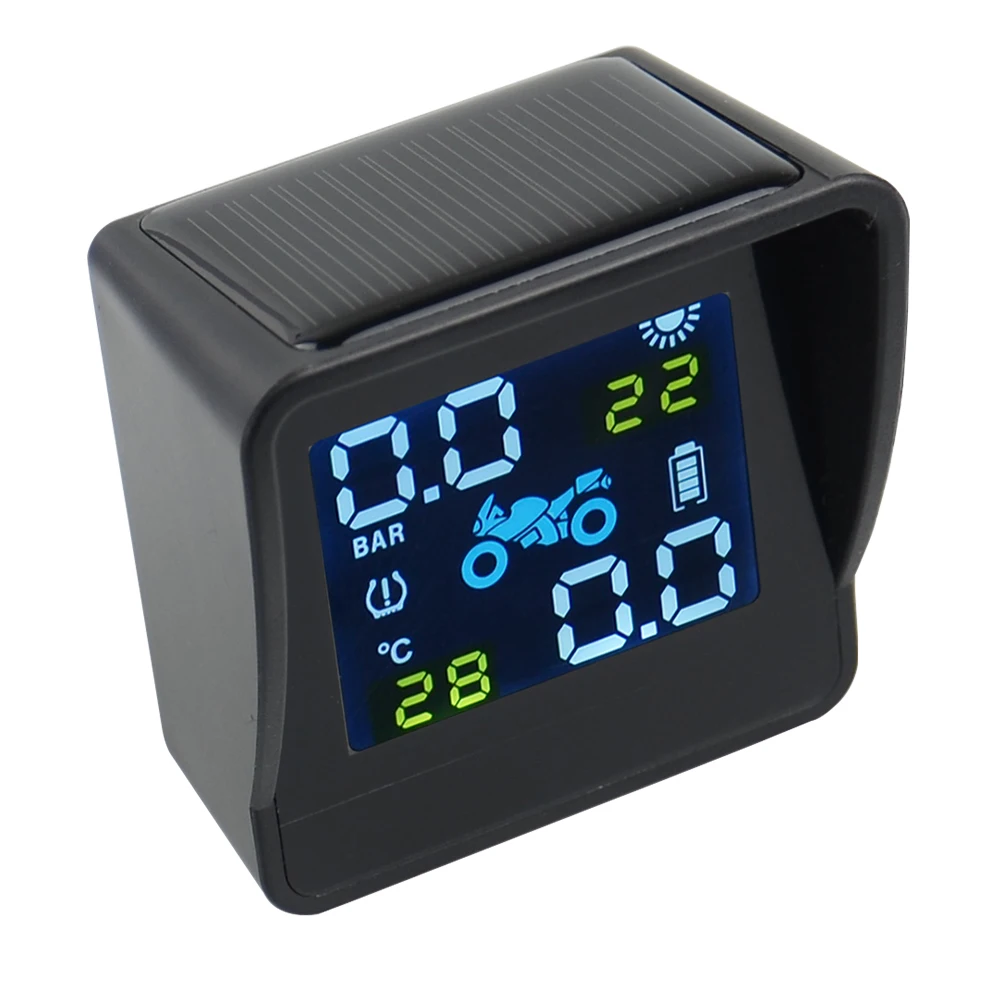 USB Solar Charging Motorcycle TPMS Motor Tire Pressure Tyre Temperature Monitoring Alarm System with 2 External motorcycle tire pressure monitor