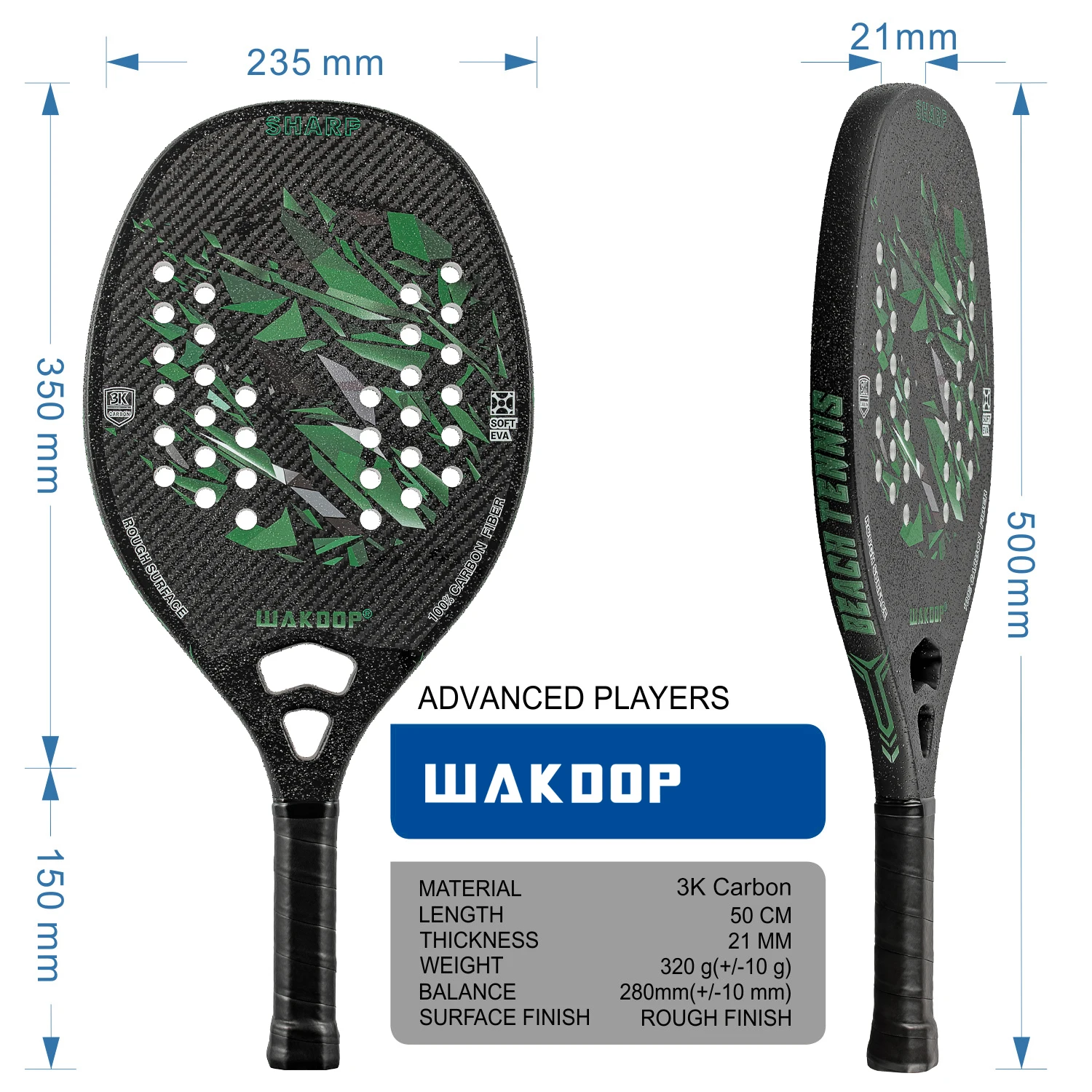 Kawasaki 3K 12K Beach Tennis Racket Carbon Professional Rough Face
