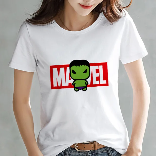 14 Модная футболка Marvel Мстители, Женская Футболка Harajuku с принтом, тонкая футболка с коротким рукавом, белые топы, женская одежда - Цвет: 14