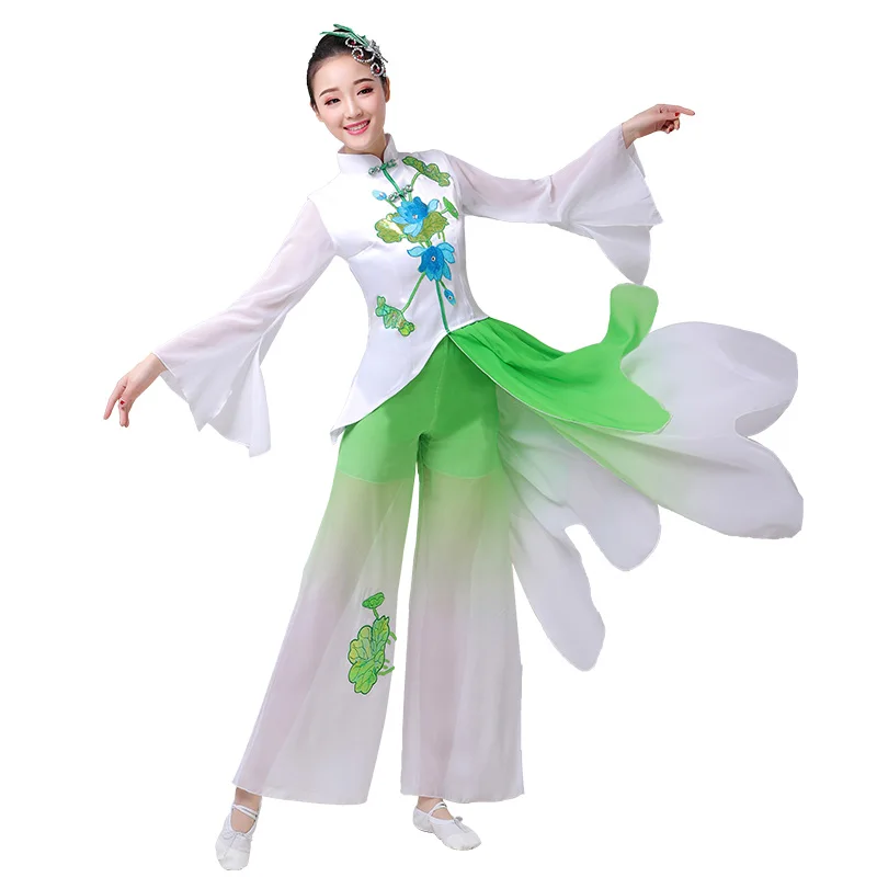 Китайский национальный стиль классический янгко танец вентилятор танец зонтик танец женский взрослый стенд воротник представление одежда костюм - Цвет: Picture color