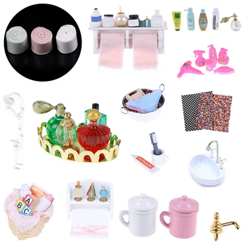 

Shower Faucet Tissue Towel Rack Toothbrush Toothpaste Cup Baskets Hair Dryer 1/12 DIY Dollhouse Bathroom Furniture Accessories