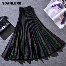 Юбки Женские Весна Осень Блестки элегантные вискоза многоцветные Золотые Нитки трикотажные модные плиссированные юбки миди