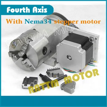 

Nema34 stepper motor Fourth 4th axis A axis Dividing head 3:1 CNC Router Rotational Axis Engraving machine 3jaw K11 100mmchuck