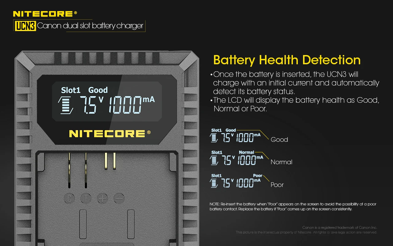 NITECORE UCN3 Camera Battery Charger Digital USB Dual Slot Charger DC 5V 2A for Canon LP-E6N EOS 5DS 6D 7D 90D R5 R6 Ra 60D 70D