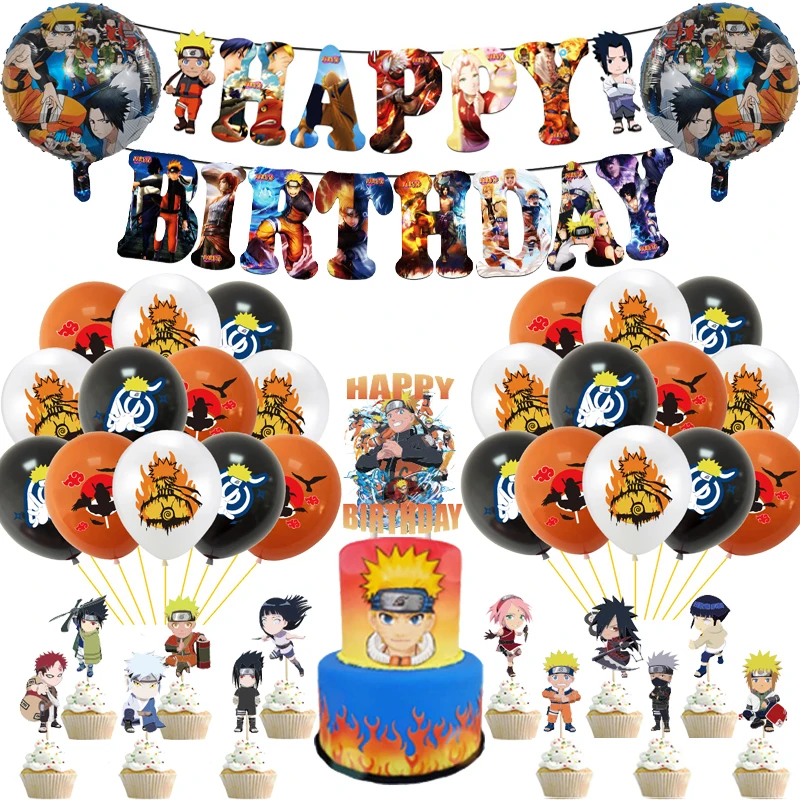 Uzumakied Narutoed Foil Balloons Uchiha Sasuke Latex Ballons Happy Birthday Banner Party Decoration Kids Anime Hero Cake Toppers | Дом и сад