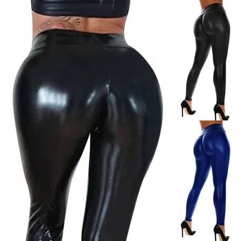 

Women PU Leather Legging Pants Skinny Elastic High Waist Lady Legging Slim Fitness Ankle Faux Leather Pants Sexy Leggins