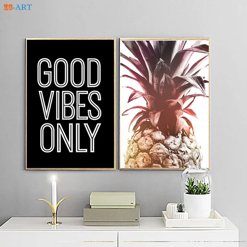 Good Vibes Только печатный плакат с ананасом черно белое настенное искусство