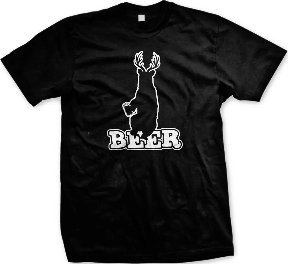 Beer Deer Drinking Drunk Alcohol Party T-Shirt. Summer Cotton Short Sleeve O-Neck Mens T Shirt New S-3XL | Мужская одежда