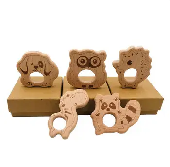 

1000pcs Lovely Wooden Teether Pure Natural Cartoon Animal Baby Teething Nursing Beech Teether Toddle Pendant Toys