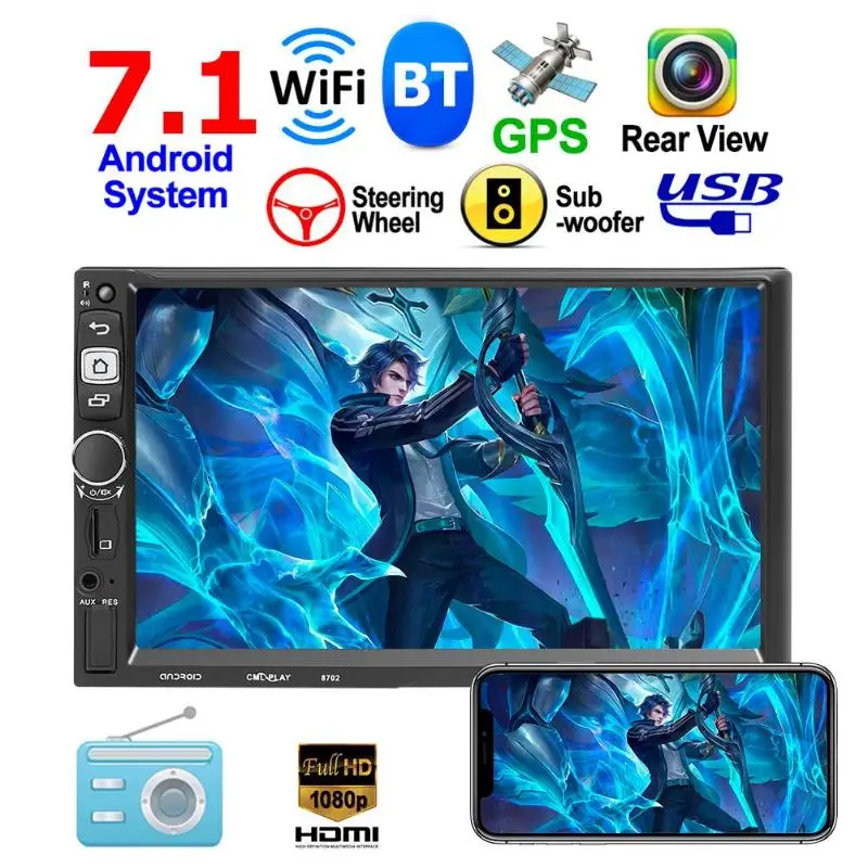 

8702 MP5 Player 7 inch Touch Screen AUX Video Input Mobile Interconnection Android 7.1 Car Stereo Bluetooth GPS FM