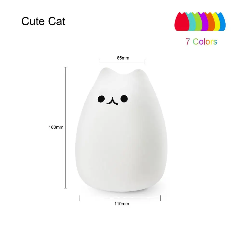 Cute Cat 7 цветов Силиконовые настольные лампы для кошек для спальни сенсорный датчик переключатель USB перезаряжаемая настольная лампа для детей подарок игрушка для декора дома - Цвет абажура: Cute Cat