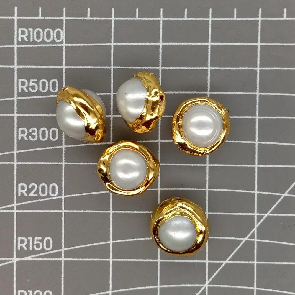 10 pcs Gold Plated Natural White Pearl Beads Gemstone Charm Jewelry DIY Making - 3