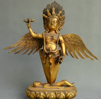 

Collect Chinese Tibet Buddhism old bronze Gilt roc Garuda God of Thunder Statue
