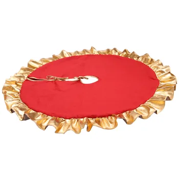 

Gold Pleat Red Christmas Tree Skirt 90cm Medium Size Round Christmas Tree Skirt Soft Velvet Xmas Floor Mat Tree Base Home Decor