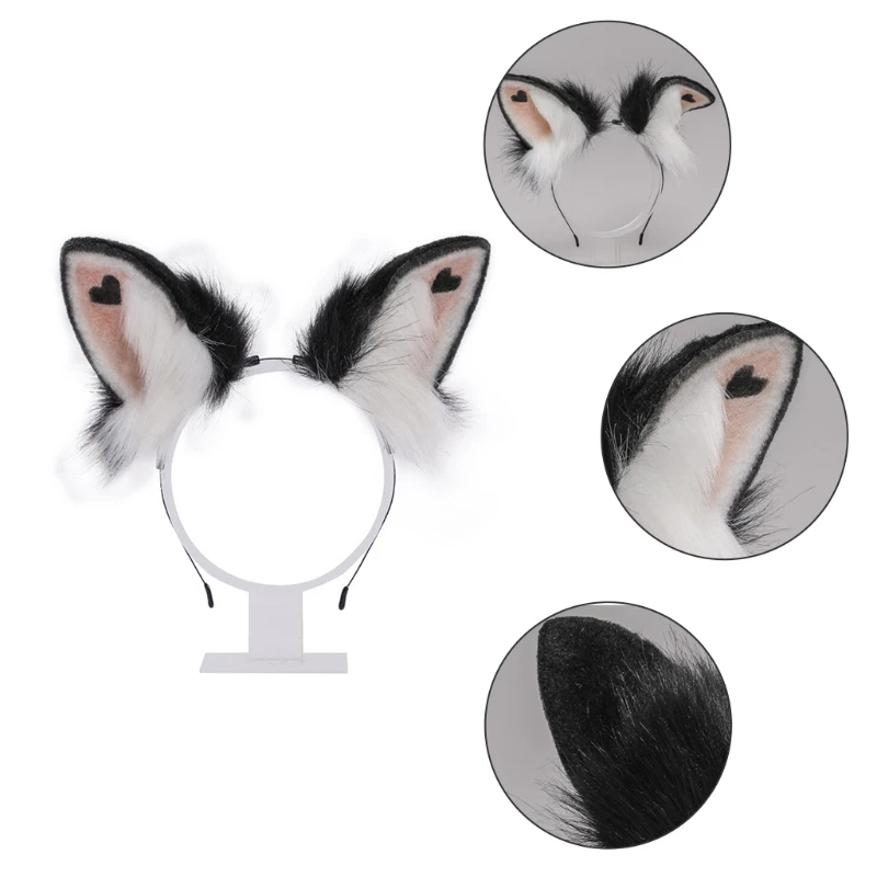 Cute Lolita Headbands Furry Rabbit Cat Ears Headwear with Heart Kawaii Animal Hair Hoop for Cosplay Headpiece Party Supplies