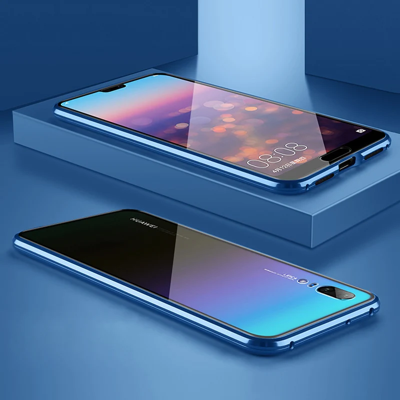 Металлический магнитный чехол для huawei P30 Pro lite P20 Коврики 10 20 X Honor 20 20i 8X V10 Nova 3 3i 4E 5 pro 5i Y9 Prime - Цвет: Blue