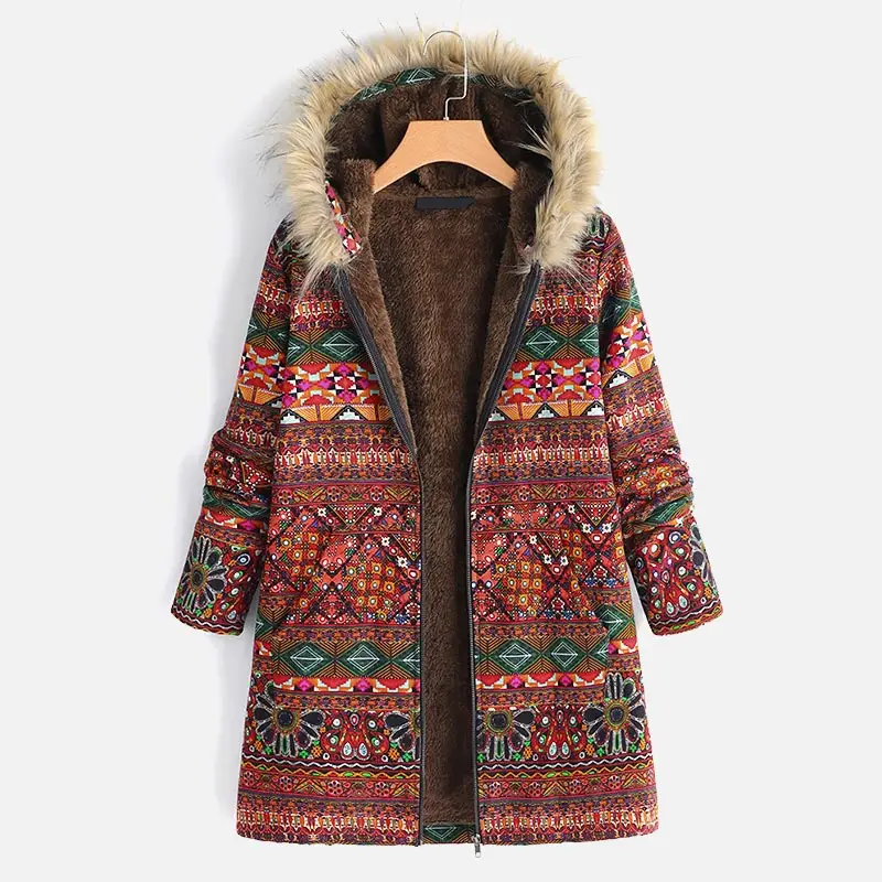 

New Design Fashion Women Boho Warm Coat Fur Hood Woman Plus Size Overcoat Female Thick Fleece Winter Jackets Ladies Coats Tops